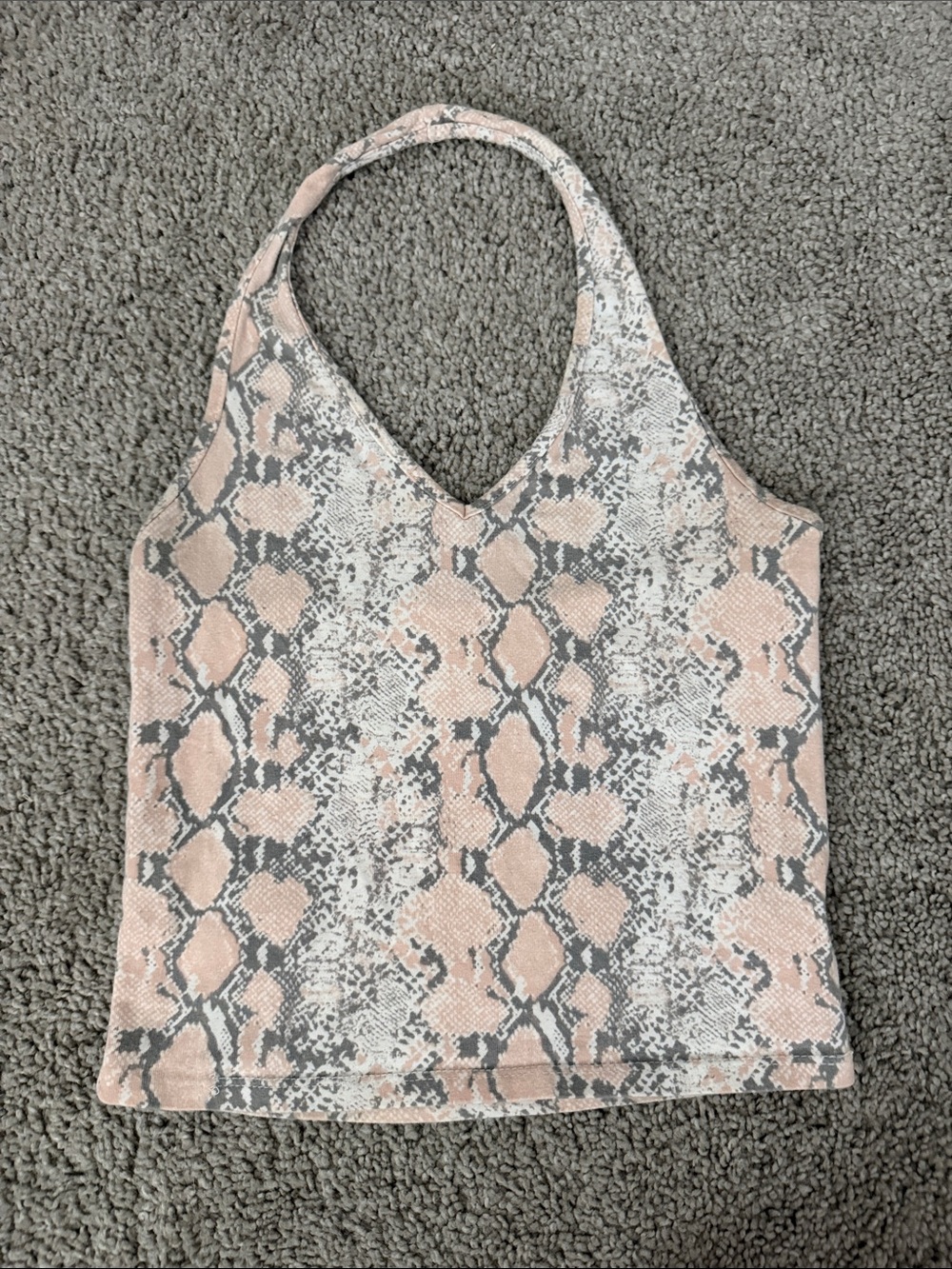 American Eagle Outfitters Pink and Gray Snake-Print Halter Tank